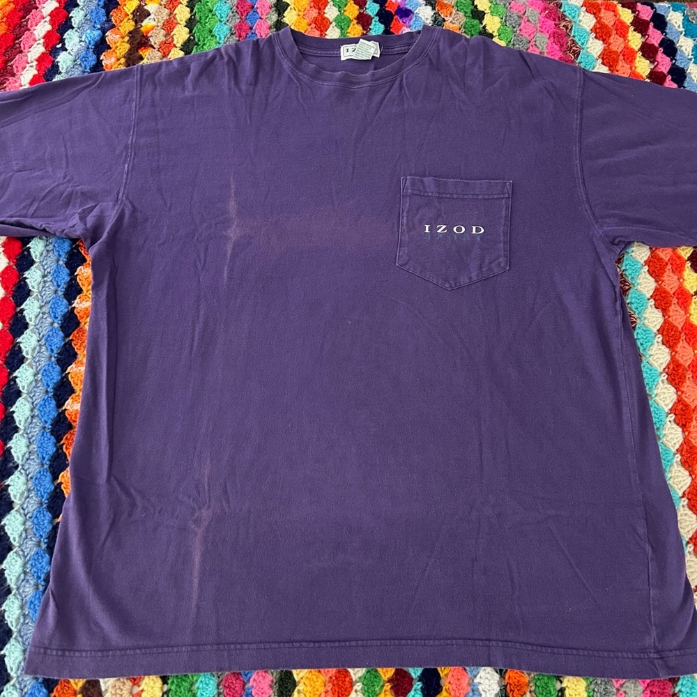Vintage 90s IZOD Pocket Tee Distressed Faded Navy Logo Made in Mexico Ti…